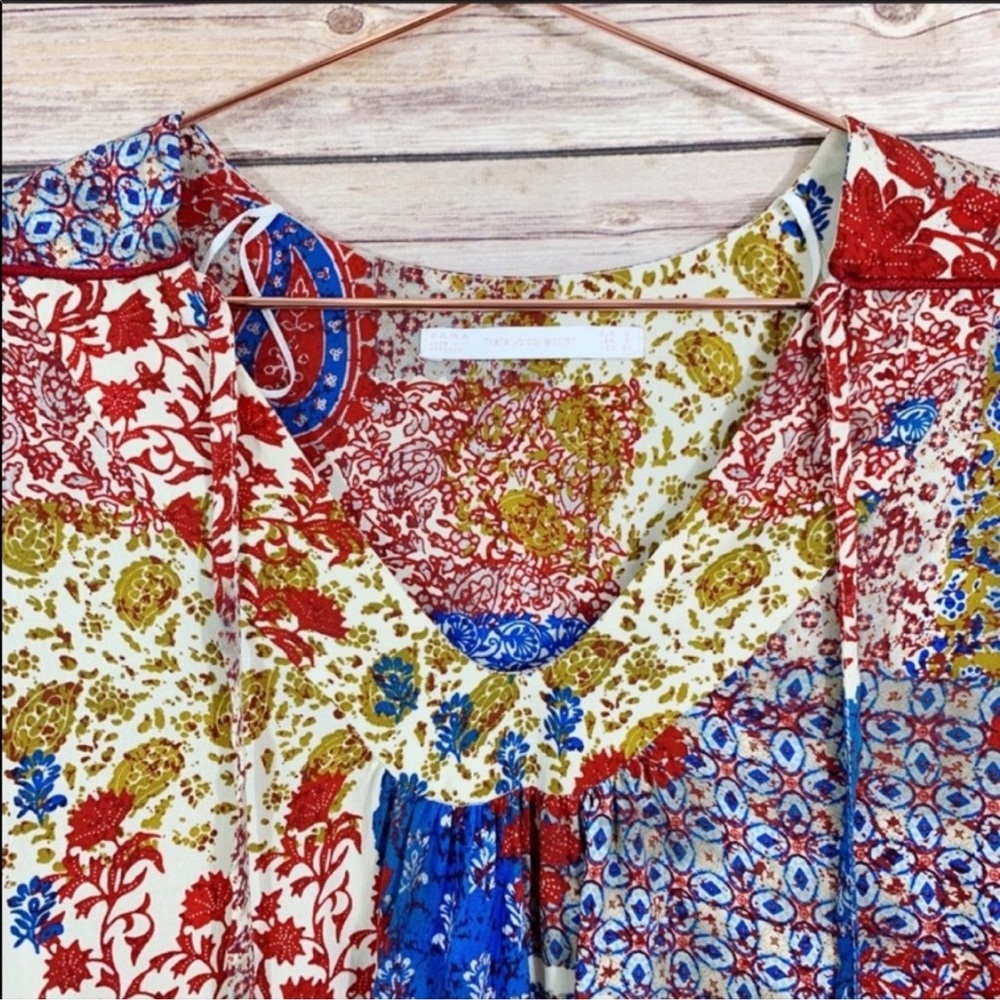 Zara Patchwork Bell Sleeve Boho Top Peasant Blouse - Picture 3 of 9